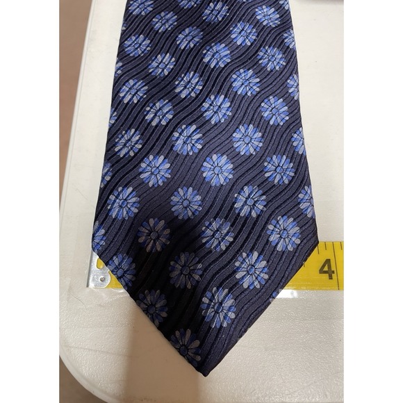 Ermenegildo Zegna Tie Mens Blue Silk Floral Jacquard Italy Disegno Esclusivo Lux - Picture 6 of 7